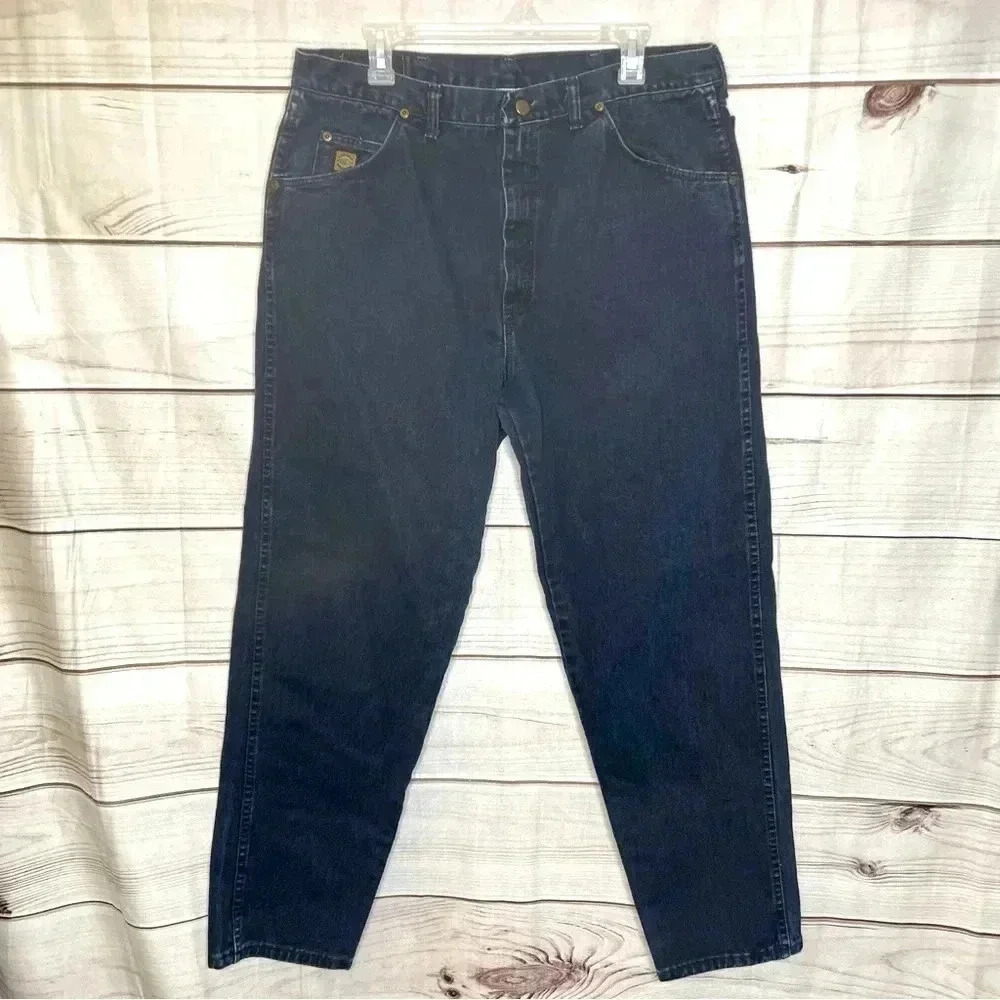 Wrangler Jeans Mens 38x32 Black 95401NN Made in USA Cotton Denim Tapered‎ Leg